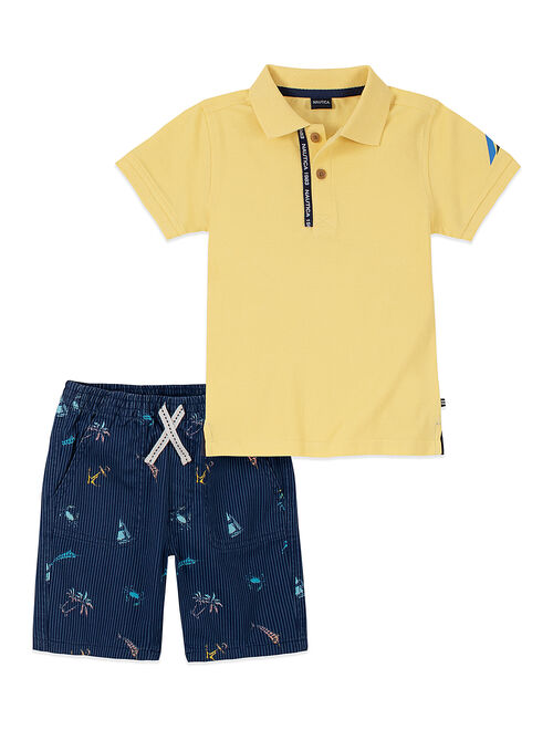 Nautica Yellow Polo & Blue Stripe Drawstring Shorts - Boys