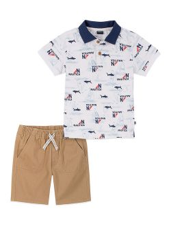 White 'Nautica' Polo & Tan Drawstring Shorts - Toddler & Boys