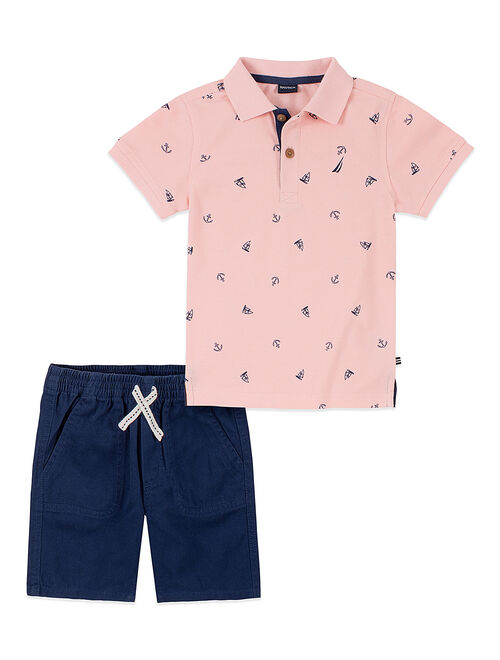 Nautica Pink Polo Short & Navy Draw-String Shorts - Infant & Toddler