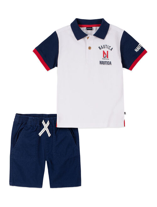 Nautica White & Navy Logo Polo & Navy Shorts - Boys