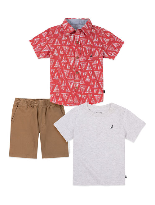 Nautica Red & White Geometric Short-Sleeve Button-Up Set - Infant, Toddler & Boys