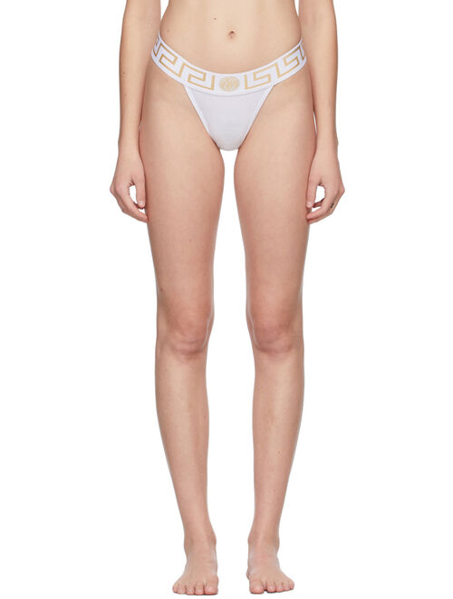Versace White Greca Border Thong