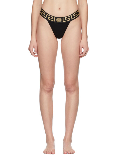 Versace Black Greca Border Thong