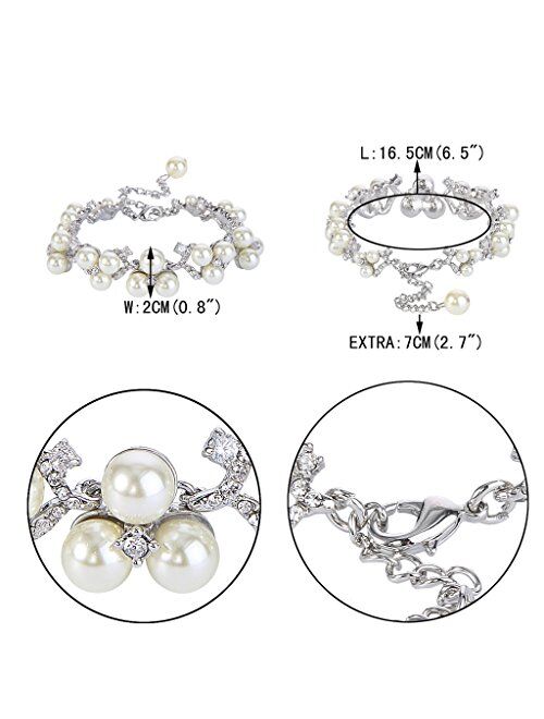 EVER FAITH Austrian Crystal CZ Simulated Pearl Victorian Style Necklace Earrings Bracelet Set Clear