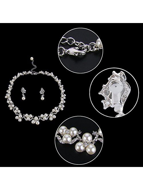 EVER FAITH Austrian Crystal CZ Simulated Pearl Victorian Style Necklace Earrings Bracelet Set Clear
