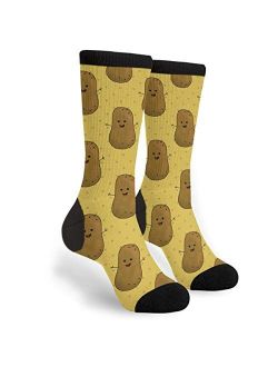 Cute Happy Potatoes Unisex Novelty Crew Socks Funny Crazy Socks Gift, Black and White, One Size