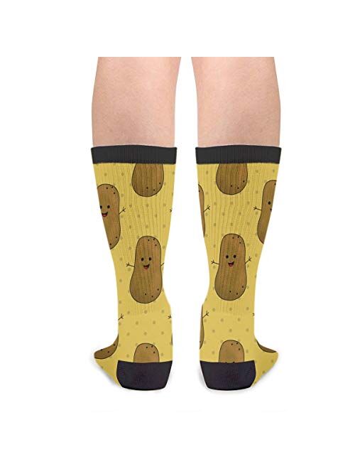 Cute Happy Potatoes Unisex Novelty Crew Socks Funny Crazy Socks Gift, Black and White, One Size
