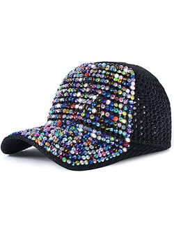 RITUMO Bling Baseball Hats for Women Fashionable Adjustable Baseball Cap for Ladies with Rhinestone Studded Breathable