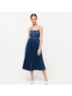 Smocked-waist pleated dress in gingham