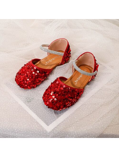 KEUEK New Children Shoes Glitter Cut-Outs Princess Student Performance Dress Summer Girls Sandals Baby Kids Flat Fashion Dance 019
