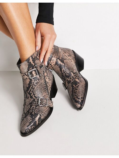 All Saints katy western snakeskin boots in taupe