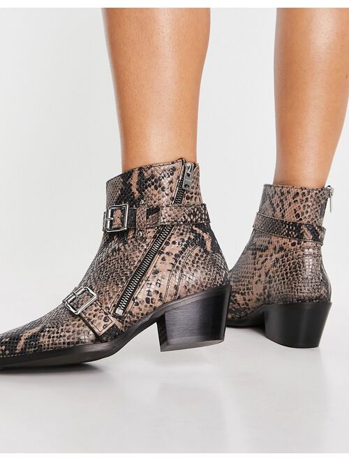 All Saints katy western snakeskin boots in taupe