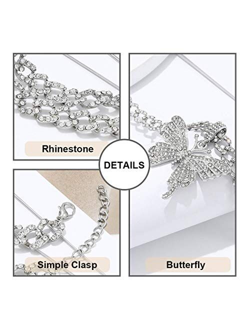 Earent Crystal Butterfly Choker Necklace Silver Cuban Link Chain Rhinestone Pendant Necklaces Chain Sparkly Butterfly Jewerly Party Accessories for Women and Girls