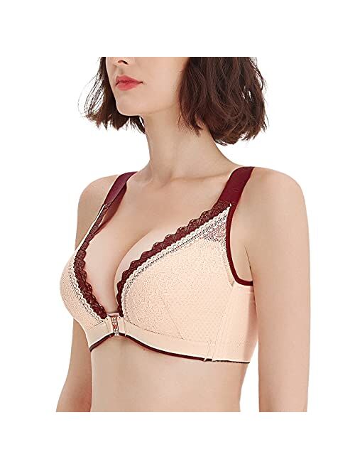 FallSweet Front Closure Bras for Women Push Up Lace Plunge Bra No Wire