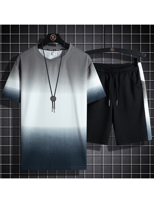 DUOFIER Men Set Fashion 2 PCS Casual Sweat Suit Short Sleeve T-shirt Shorts Sets Male Sportswear Tracksuit 2021 Summer Sportsuit 5XL