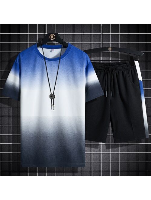DUOFIER Men Set Fashion 2 PCS Casual Sweat Suit Short Sleeve T-shirt Shorts Sets Male Sportswear Tracksuit 2021 Summer Sportsuit 5XL