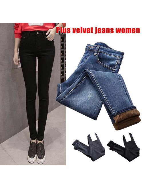 VALINK Pants For Women 2021 Women High Waist Thermal Jeans Fleece Lined Denim Pants Stretchy Trousers Skinny Pants Ropa Mujer