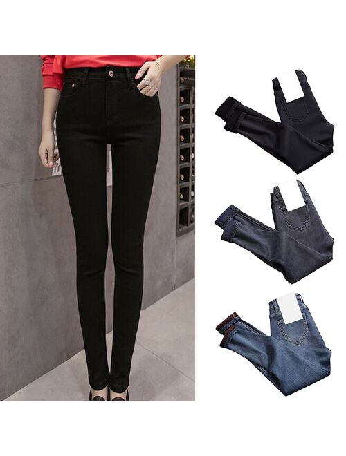 VALINK Pants For Women 2021 Women High Waist Thermal Jeans Fleece Lined Denim Pants Stretchy Trousers Skinny Pants Ropa Mujer