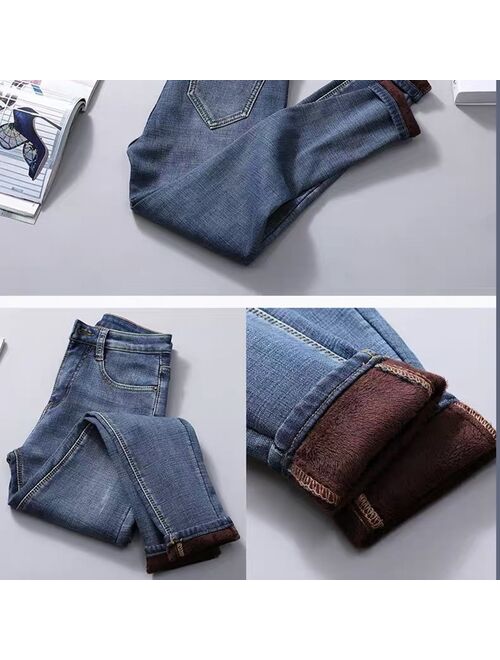 VALINK Pants For Women 2021 Women High Waist Thermal Jeans Fleece Lined Denim Pants Stretchy Trousers Skinny Pants Ropa Mujer