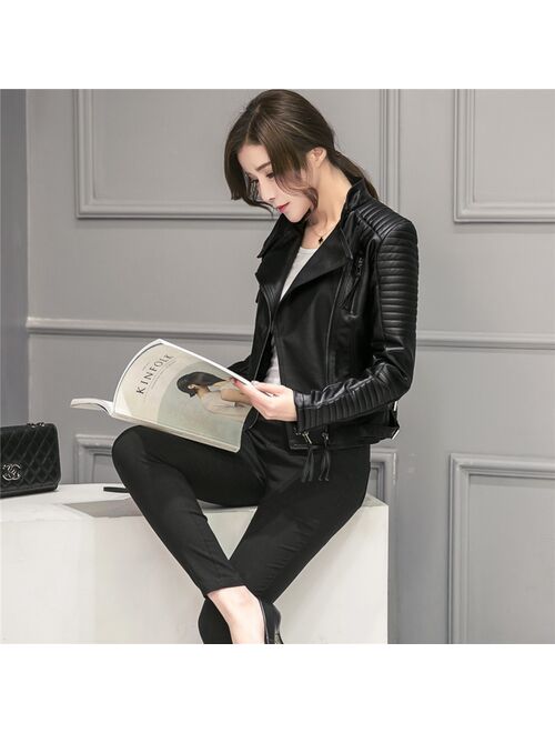 FTLZZ New Spring Autumn Women Faux Soft Leather Jackets Pu Black Blazer Zippers Coat Motorcycle Outerwear Biker Jacket
