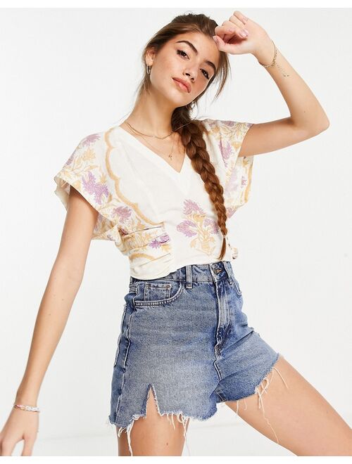 Free People arielle top with tie front in pretty embroidery
