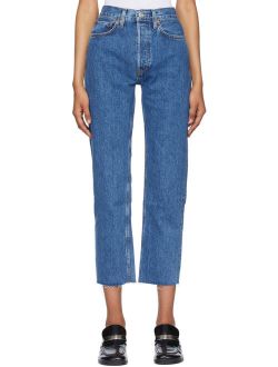Re/Done Blue High Rise 70s Stove Pipe Jeans