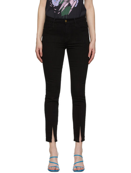 Frame Black 'Le High Skinny' Front Split Jeans