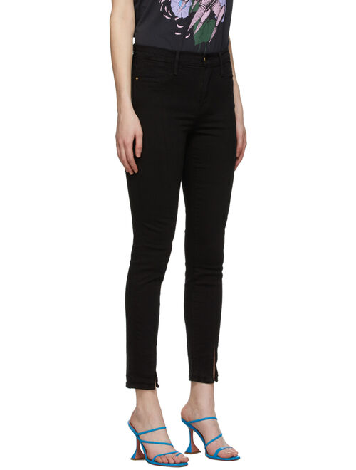 Frame Black 'Le High Skinny' Front Split Jeans