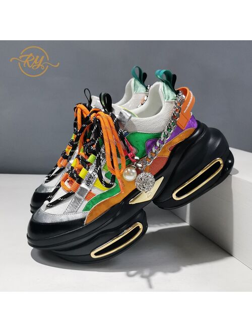 RY-RELAA Europe station Genuine Leather  women shoes platform shoes 2021 springtime new style chunky sneakers ins women sneakers