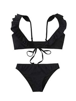 Women's Bathing Suits Spaghetti Strap Ruffle Wrap Bikini Set Two Piece Swimsuits