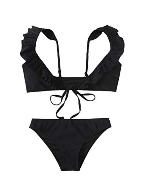 SweatyRocks Women's Bathing Suits Spaghetti Strap Ruffle Wrap Bikini Set Two Piece Swimsuits