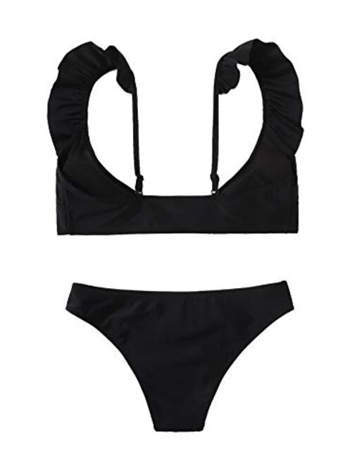 SweatyRocks Women's Bathing Suits Spaghetti Strap Ruffle Wrap Bikini Set Two Piece Swimsuits