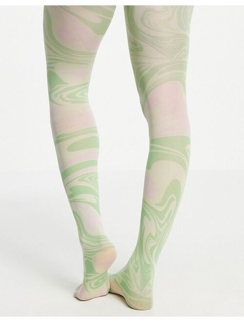 ASOS DESIGN swirl printed tights in pastel tones