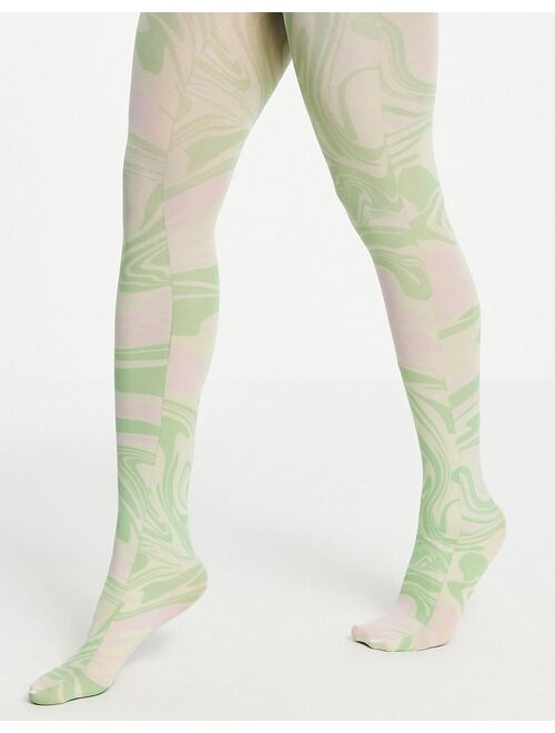 ASOS DESIGN swirl printed tights in pastel tones