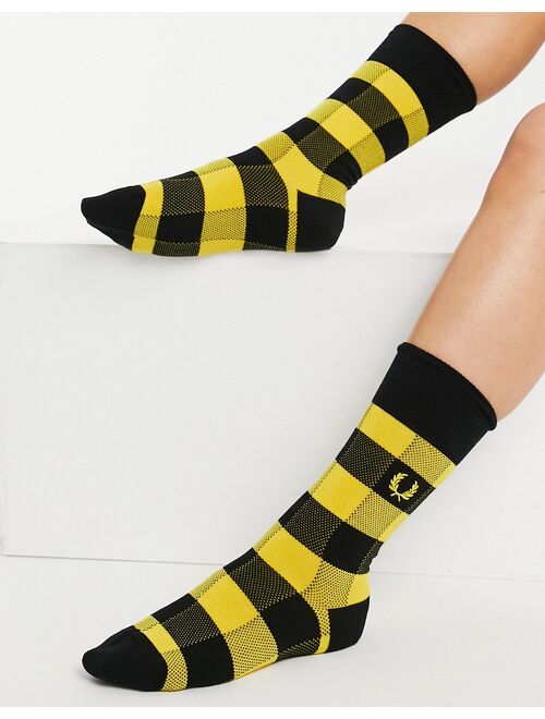 Fred Perry check socks in yellow