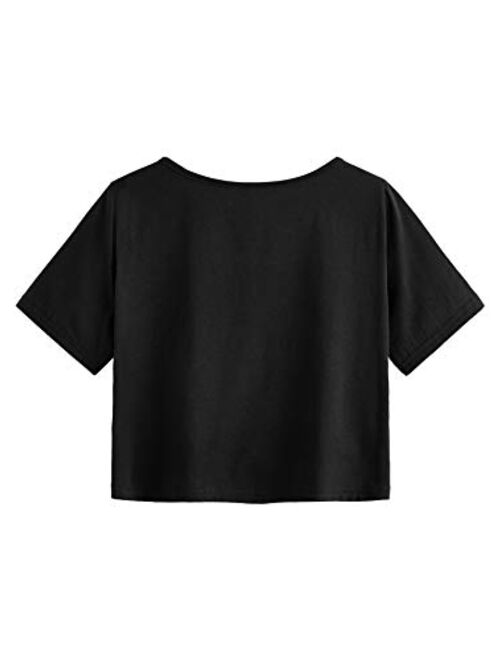 SweatyRocks Women's Casual Short Sleeve Print Crop Top T Shirt Summer Tees