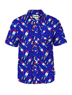 Men's American Flag Button Down Shirts - Patriotic USA Red White and Blue Hawaiian Shirts