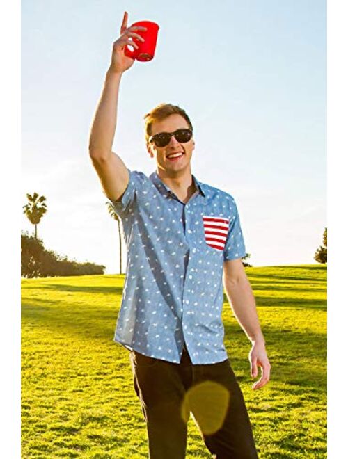 Tipsy Elves Men's American Flag Button Down Shirts - Patriotic USA Red White and Blue Hawaiian Shirts