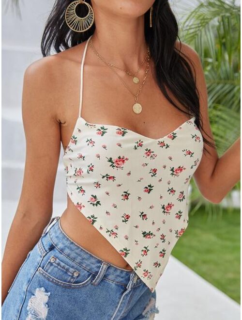 Shein Tie Backless Ditsy Floral Bandana Cami Top