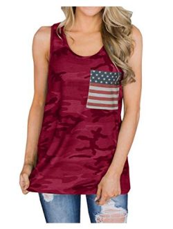 Barlver Women's American Flag Tank Tops 4th of July Camo Tee Loose Sleeveless Tunic Patriotic USA T Shirts