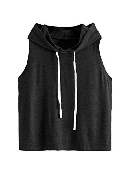 SweatyRocks Women's Summer Sleeveless Hooded Tank Top T-Shirt for Athletic Exercise Relaxed Breathable