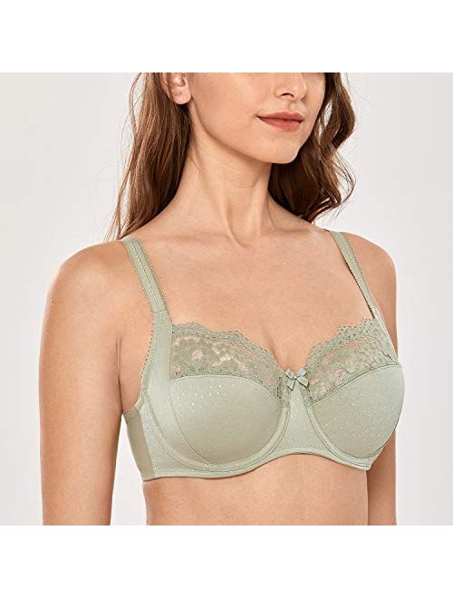 DELIMIRA Women's Non Padded Lace Full Coverage Underwire Plus Size Bra