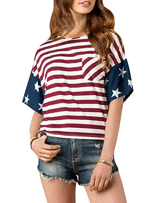 For G and PL Women's American Flag Loose Fit T-Shirts Tops