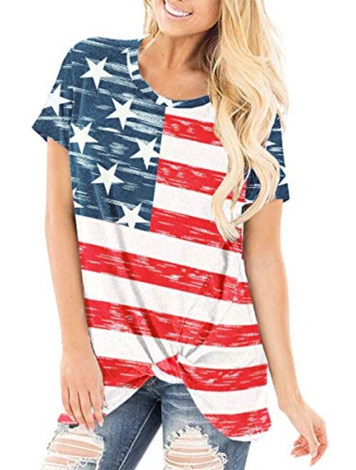 For G and PL Women's July 4th USA American Flag T Shirt Tops
