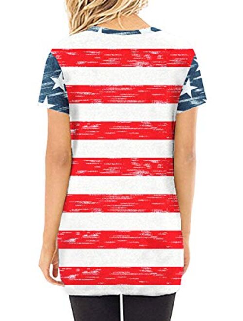For G and PL Women's July 4th USA American Flag T Shirt Tops