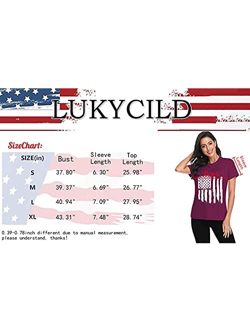 LUKYCILD American Flag Shirt Women July 4th Patriotic T-Shirt Star Stripes USA Tee Tops