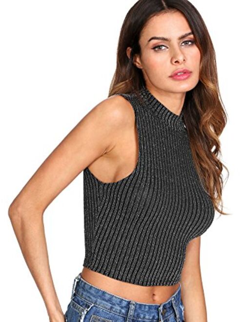 SweatyRocks Women's Knit Crop Top Ribbed Sleeveless Halter Neck Vest Tank Top
