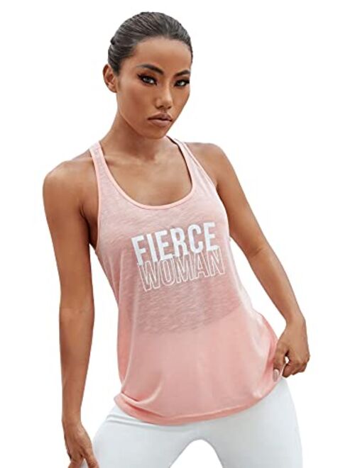 SweatyRocks Women's Workout Yoga Tops Sheer Mesh Gym Exercise Shirts Flowy Tank Top