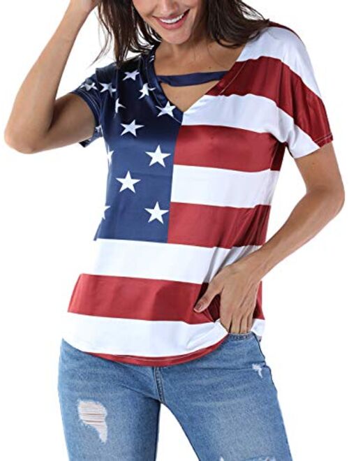 Anna Kaci Anna-Kaci Women's Short Sleeve July 4th USA American Flag Patriotic T-Shirt Tops Blouse