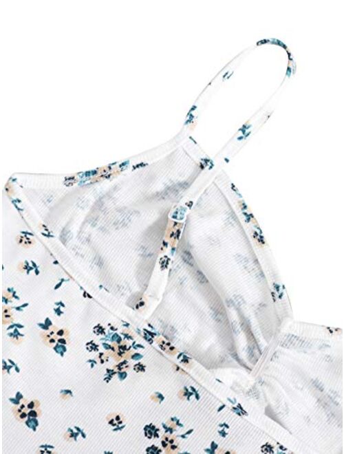 SweatyRocks Women's Women's Floral Frill Trim Strap Tie Knot Front Ruched Bustier Cami Crop Top
